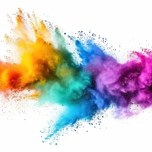 glass wall art of a splash of orange, yellow and purple powdered colours