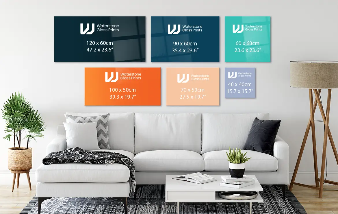 Room set with glass prints size guide