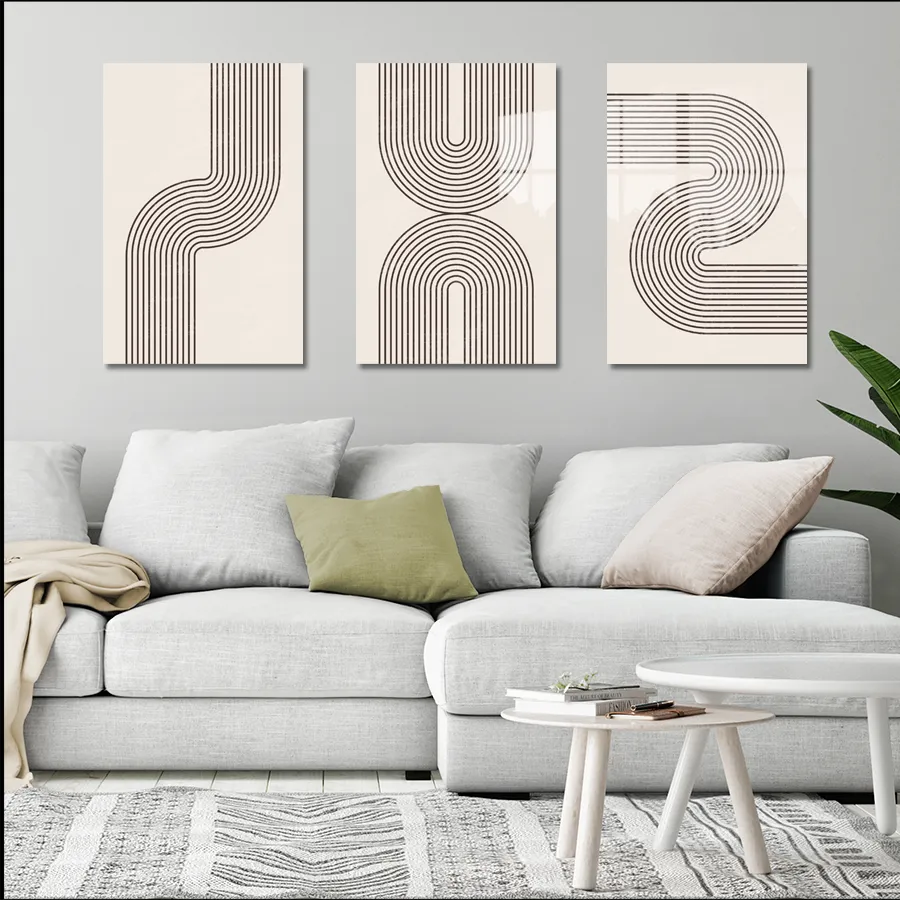 459559292-organic-geometric-print-lifestyle set of 3 glass wall art of geometric designs in neutral lines