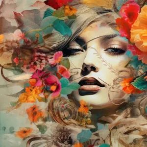 Abstract image of woman's face in floral background