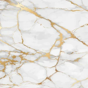 White and gold marble pattern printed on glass splashback.