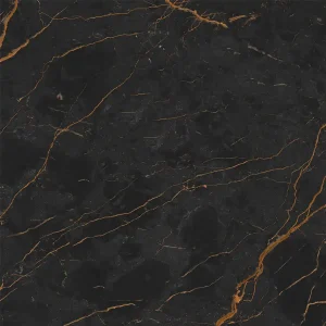 Black marble glass splashback with elegant gold veins.